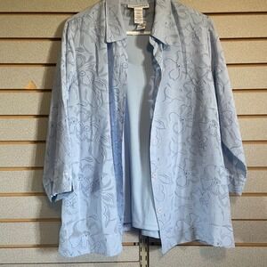 Sag Harbor Floral Button Down Top & Tank‎ Set Lightweight Blue Large